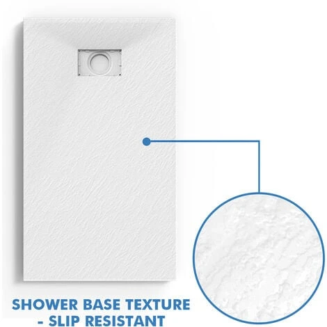 ELEGANT Shower Tray 1400x800mm White Slate Effect Square Shower Enclosure Base With Waste Trap And Drain Cover - Image 3