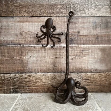 Cast Iron Octopus Wall Hook And Loo Roll Holder - Image 2