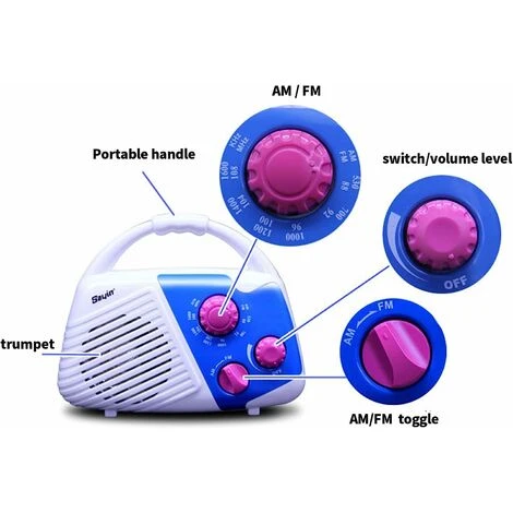 Waterproof Shower Radio Splashproof Mini AM FM Radio With Built-in Speaker And Adjustable Volume Hanging Water Resistant Shower Radio For Bathroom Outdoor - Image 5