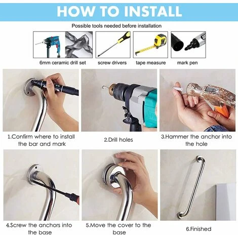 Shower Grab Bar 30 Cm (x2 Units), Safety Shower Handle, Handicapped WC Grab Bar, Toilet Grab Bar, Shower And WC Grab Bar - Image 5