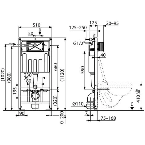 Black Square Rimless Wall Hung Toilet & 1.12m Concealed WC Cistern Frame Set - Gloss White Square Plate - Image 5