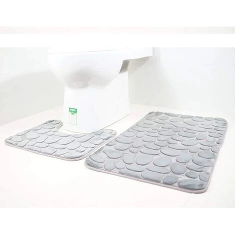 RHAFAYRE 3pcs Memory Foam Bath Mat Pedestal And Bath Mat Shower Mat Bathroom Mat, U-shaped Contour Mat And Toilet Seat Cover(Gray) - Image 3