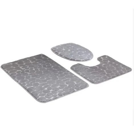 RHAFAYRE 3pcs Memory Foam Bath Mat Pedestal And Bath Mat Shower Mat Bathroom Mat, U-shaped Contour Mat And Toilet Seat Cover(Gray) - Image 5