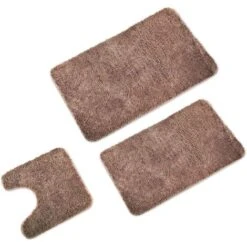 RHAFAYRE Bath Mat Set Of 3 Pieces - 3X Bath Mats (45x45 + 50x80 + 60x100cm) - Non-Slip & Washable Bath Mat - With WC Cutout - Brown