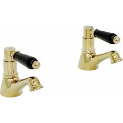 ENKI, Downton, BT0716 Hot And Cold Bath Taps With Black Ceramic Levers English Gold