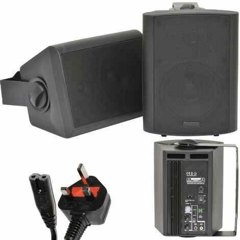 Pair Of Black 60W Powered/Active Wall Speakers Satellite Stereo Home Cinema Mini
