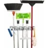 Wall-Mounted Broom Holder With 5 Slots And 6 Multi-Task Hooks