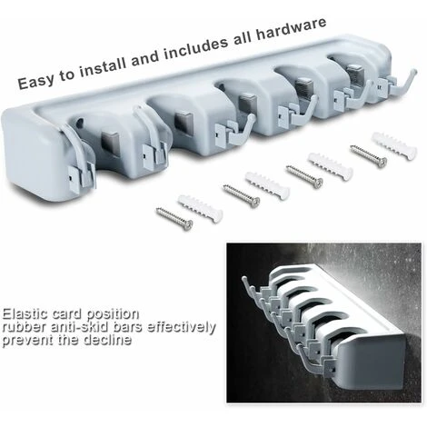 Wall-Mounted Broom Holder With 5 Slots And 6 Multi-Task Hooks - Image 2