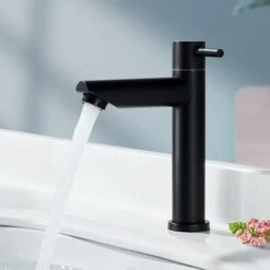 Bathroom Faucet Single Cold Water Matte Black Bathroom Sink Faucet Modern Style Stainless Steel Cold Water Faucet, Applicable Scope (Bathroom, Sink, Basin, Toilet)
