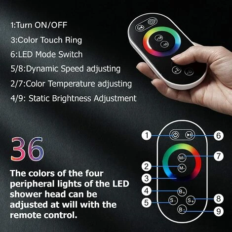 SUGUWORD LED 14X20 Inch Waterfall Rainfall Shower Head Multifunction Shower Head Square Ceiling Mounted Shower Head Solid Brass High Pressure Shower Head Remote Control Shower Head Brushed Nickel - Image 4