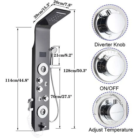 SUGUWORD Shower Panel Tower LED Shower System With 6 Functions Unique Powerful Hydromassage And Bidet Tap Shower Tower Wall Mounted Black - Image 5