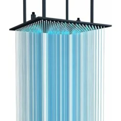SUGUWORD LED 24 Inch Rainfall Shower Head Square Temperature Sensor 3 Colors Changing Matte Black Solid Brass Ceiling Mounted Bathroom High Pressure Luxury Rainfall Shower Head Full Body Coverage