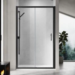 ELEGANT 1000mm Sliding Shower Enclosure Black Frame Shower Door 6mm Tempered Glass