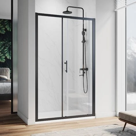 ELEGANT 1200 X 700 Mm Sliding Shower Enclosure Black Frame 6mm Glass Reversible Cubicle Shower Door Screen Panel With Shower Tray And Waste - Image 2