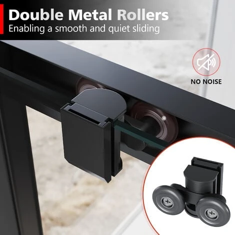 ELEGANT 1200 X 700 Mm Sliding Shower Enclosure Black Frame 6mm Glass Reversible Cubicle Shower Door Screen Panel With Shower Tray And Waste - Image 4