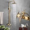 Antique Brass Bath Shower System Wall Mounted 8'' Rainfall Shower Head With Handheld Shower Sprayer Bathroom Mixer Single Handle Shower Tap
