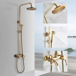 Shower System Wall Mounted Antique Brass Shower Tap With Rainfall Shower Head Handheld Shower Spray Tub Spout 2 Handles Control