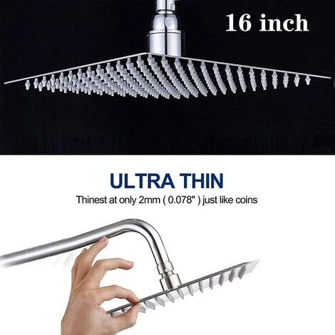 LED 16 Inch Rainfall Shower Head Square Ultra Thin Temperature Sensor 3 Colors Changing Chrome Polished Stainless Steel - Image 3