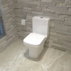 Square Toilet Close Coupled Ceramic Pan Cloakroom Soft Close Seat WC Modern