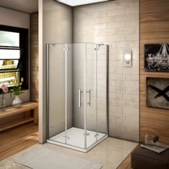 760x900x1850mm Two Frameless Pivot Hinge Doors Walk In Shower Enclosure Glass Screen Cubicle