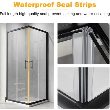 ELEGANT 760 X 760 Mm Sliding Corner Entry Shower Enclosure Door Cubicle Matt Black Frame - Image 2