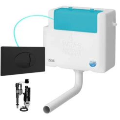 Concealed WC Toilet Cistern With Matt Black Cable Flush Plate - Right Water Entry