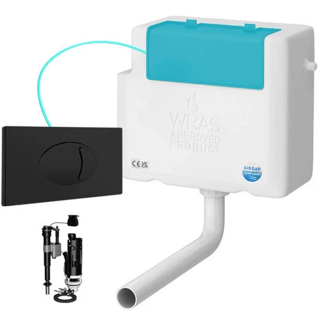 Concealed WC Toilet Cistern With Matt Black Cable Flush Plate - Right Water Entry