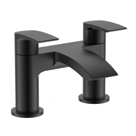 Black Matt Waterfall Bath Filler Tap Lever Round Deck Mounted Modern - Image 2