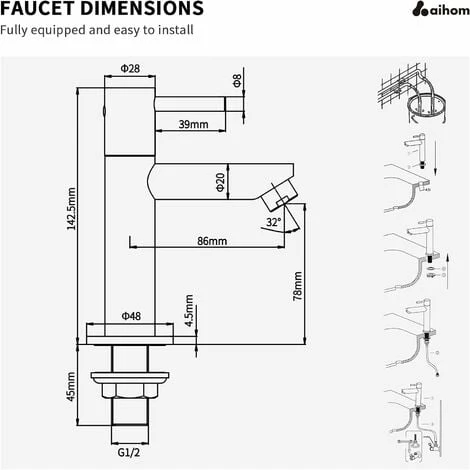 Cold Water Only Basin Faucet, Durable Copper Rose Gold Surface Basin Mixer Tap,Hand Wash Faucets For Guest Toilets - Image 4
