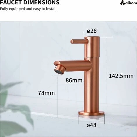 Cold Water Only Basin Faucet, Durable Copper Rose Gold Surface Basin Mixer Tap,Hand Wash Faucets For Guest Toilets - Image 5