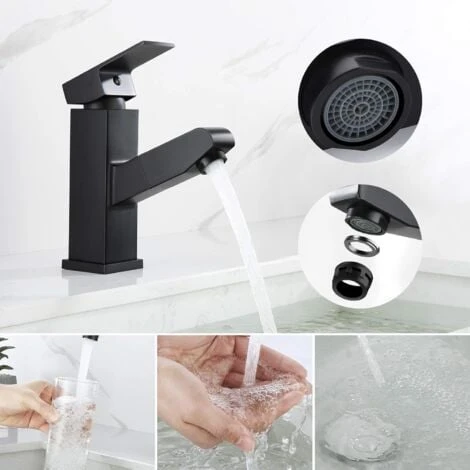 Basin Mixer Tap With Pull Out Spray, Black Bathroom Mixer Tap, Tap Height 18mm - Image 2