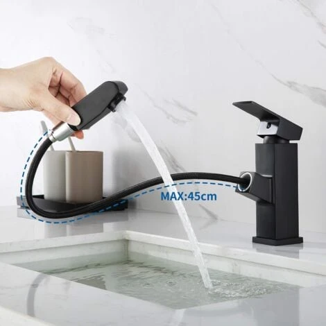 Basin Mixer Tap With Pull Out Spray, Black Bathroom Mixer Tap, Tap Height 18mm - Image 4
