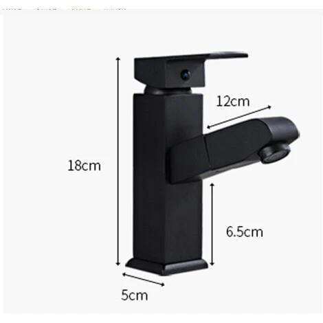 Basin Mixer Tap With Pull Out Spray, Black Bathroom Mixer Tap, Tap Height 18mm - Image 5