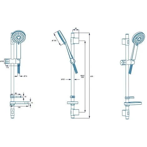 Croydex Matrix 3 Function Shower Set Inc Shower Head + Adjustable Riser Rail - Image 3