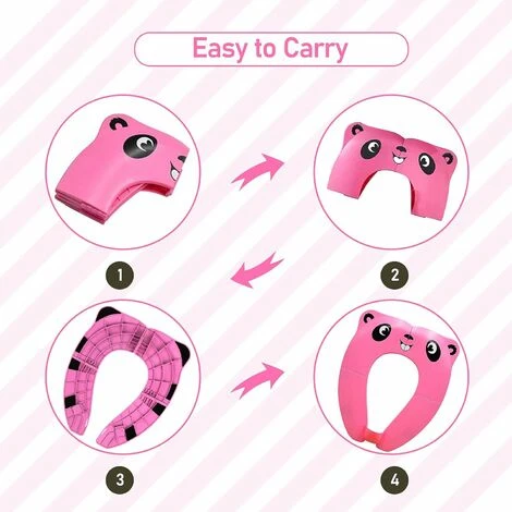 Baby Toilet Seat Reducer, Kids Foldable Toilet Seat, Baby Toilet Reducer Portable Toilet Seat For Boy And Girl With Pink Panda - Image 3