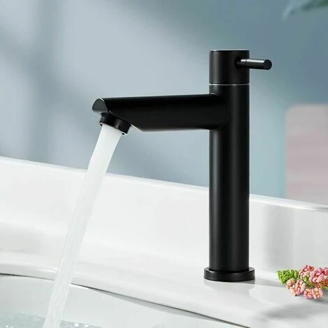 Bathroom Faucet Cold Water Only Matte Black Bathroom Sink Faucet Contemporary Style Stainless Steel Cold Water Faucet, Applicable Scope (Bathroom, Sink, Washbasin, Toilet) Thsinde