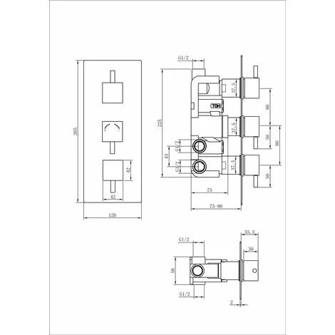 Cole Triple Concealed Valve Square With 3 Way Diverter (Triple Outlet) - Image 4