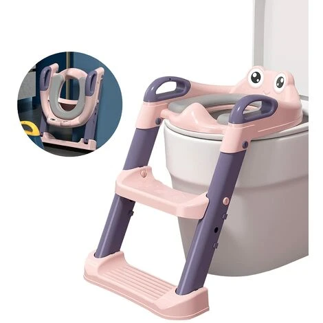 Kids Toilet Seat With Ladder, Non-Slip Foldable And Adjustable Kids Toilet Seat, Baby Toilet Seat With Backrest, Grip Pad For 1-7 Years Old Kids