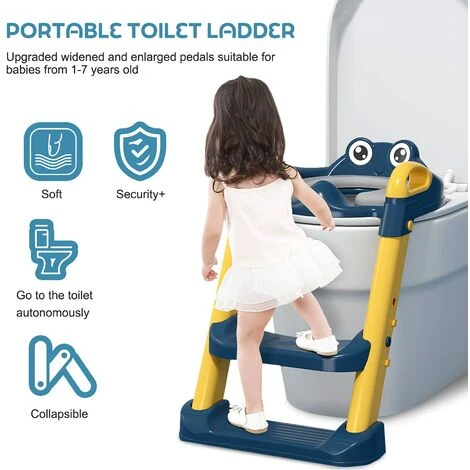 Kids Toilet Seat With Ladder, Non-Slip Foldable And Adjustable Kids Toilet Seat, Baby Toilet Seat With Backrest, Grip Pad For 1-7 Years Old Kids - Image 2