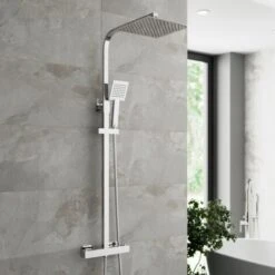 Thermostatic Shower Mixer Square Chrome Bathroom Twin Head Set