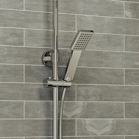 Bathroom Thermostatic Mixer Shower Set Square Chrome Twin Head Exposed Valve - Image 3