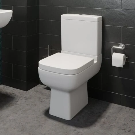 Close Coupled Toilet WC Modern Square Ceramic Soft Close Seat Pan