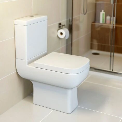 Close Coupled Toilet WC Modern Square Ceramic Soft Close Seat Pan - Image 3