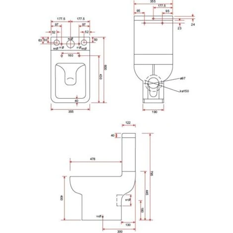 Close Coupled Toilet WC Modern Square Ceramic Soft Close Seat Pan - Image 5