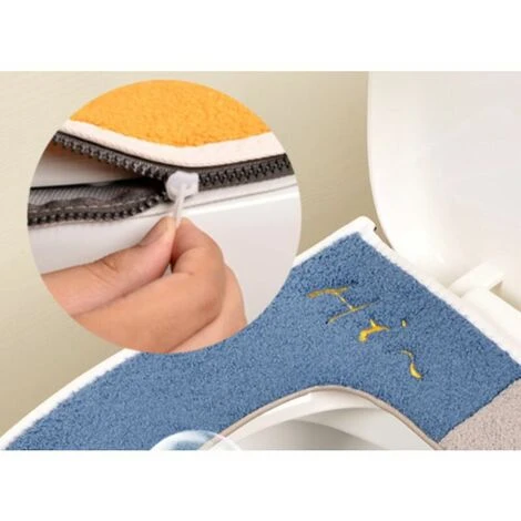 Toilet Mat Warm Winter Toilet Mat Protection Shaped Toilet Cover Yellow + Blue Toilet Cover - Image 5