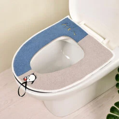 Toilet Mat Warm Winter Toilet Mat Protection Shaped Toilet Cover Grey+Blue Toilet Cover