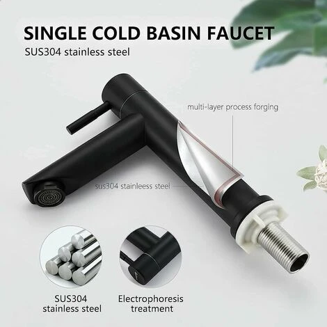 Bathroom Faucet Cold Water Only Matte Black Bathroom Sink Faucet Modern Style Stainless Steel Cold Water Faucet, Applicable Scope(Bathroom,Sink,Basin,Toilet) - Image 2