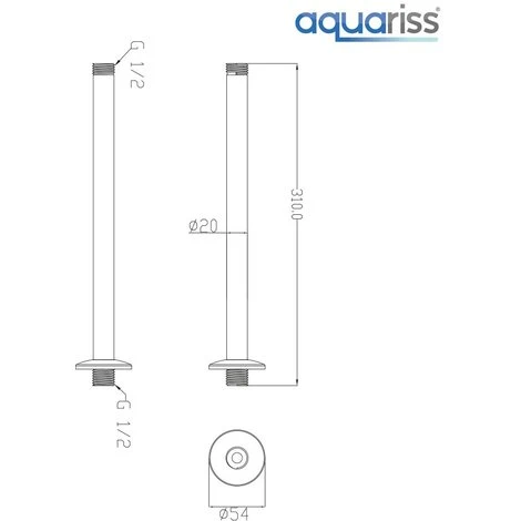 Aquariss Brass Round Ceiling Shower Arm - Chrome - Image 2