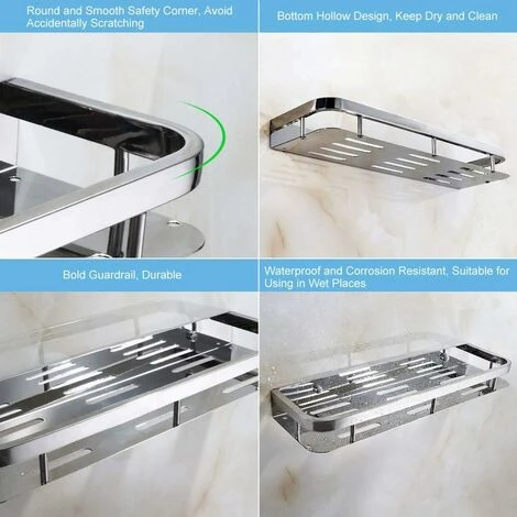 Shower Caddy SUS304 STAINLESS STEEL Shower Shelf Wall Mounted Bathroom Shelf Chrome Rectangular Shower Basket - Image 4