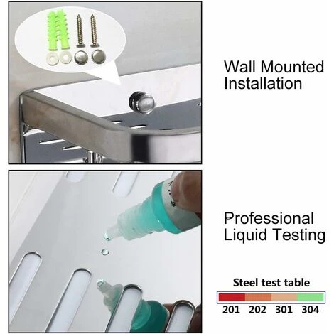 Shower Caddy SUS304 STAINLESS STEEL Shower Shelf Wall Mounted Bathroom Shelf Chrome Rectangular Shower Basket - Image 5